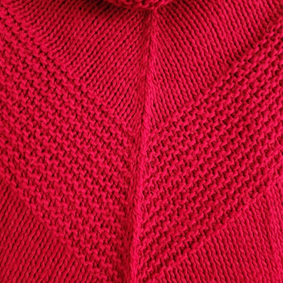 LOFT Red Knit Crochet Poncho with Tassel Fringe (One Size) - Picture 4 of 5